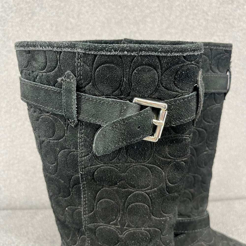 Coach Black Suede‎ Monogram Tall Boots Buckle Detail Women's US 8 B EU 38.5 - Picture 2 of 13